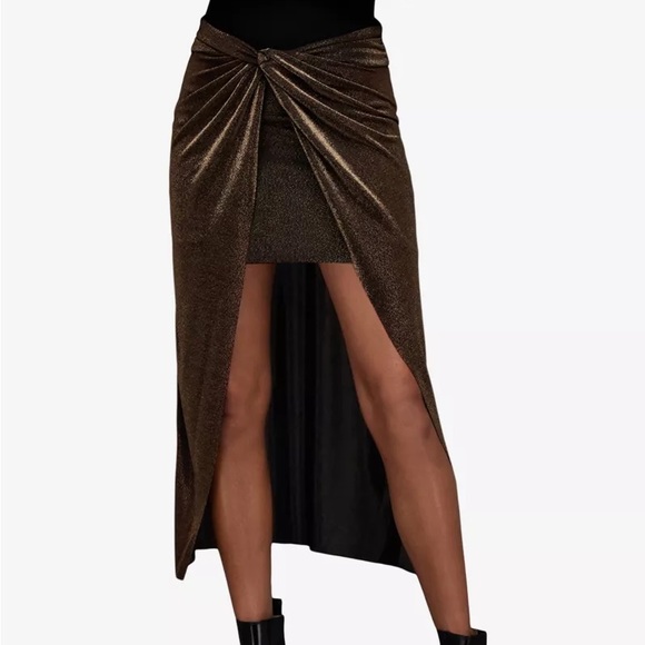 All Saints Sami metallic front-knot woven midi skirt - Picture 1 of 7